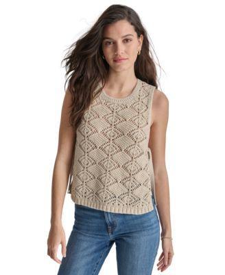 DKNY Women's Crocheted Split-Side Tied Tank Top Product Image