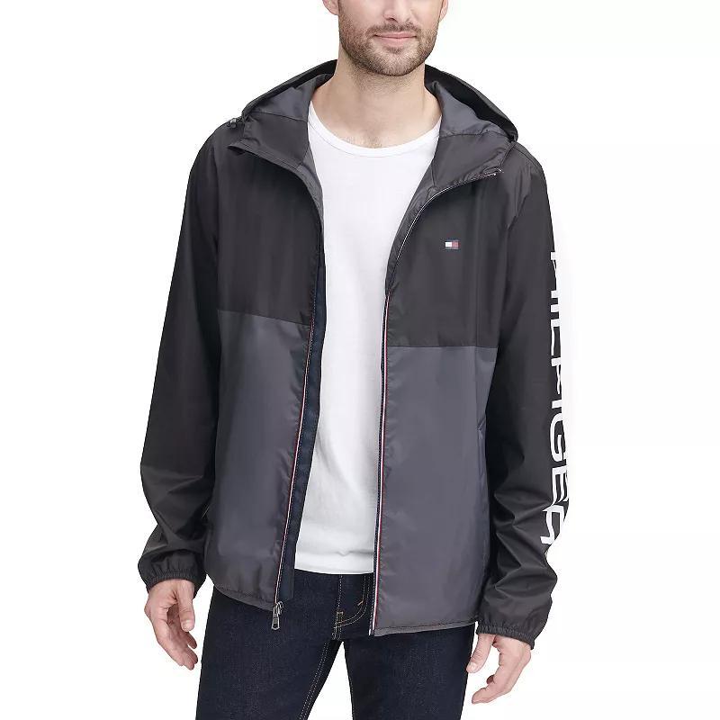 Tommy Hilfiger Mens Colorblock Hooded Rain Jacket - Royal Blue Product Image