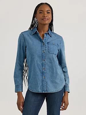 Womens Legendary All Purpose Solid Button Down Denim Shirt | Women's Tops | Lee® Product Image