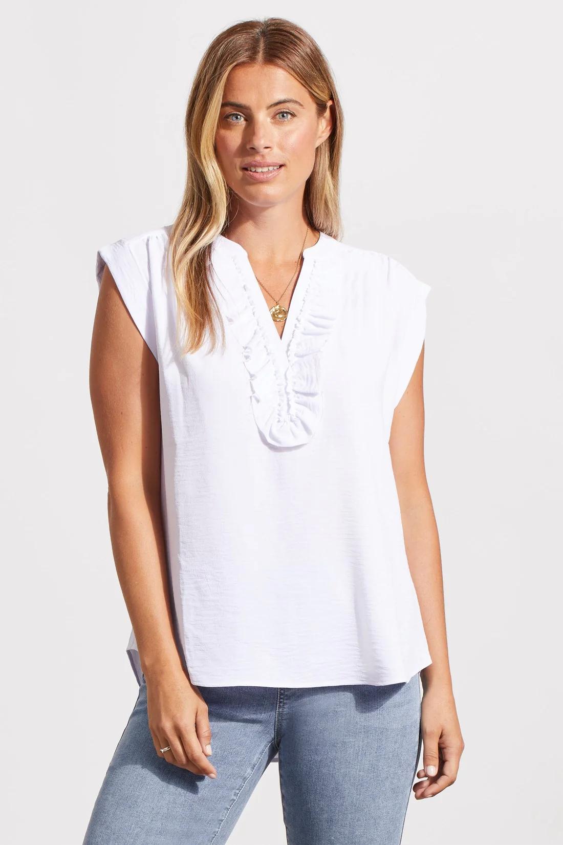 CAP-SLEEVE BLOUSE WITH NOTCH COLLAR Product Image