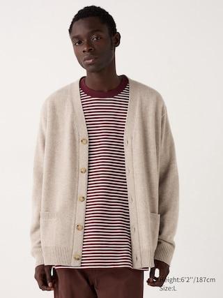 Mens Lambswool Cardigan Beige Small UNIQLO US Product Image