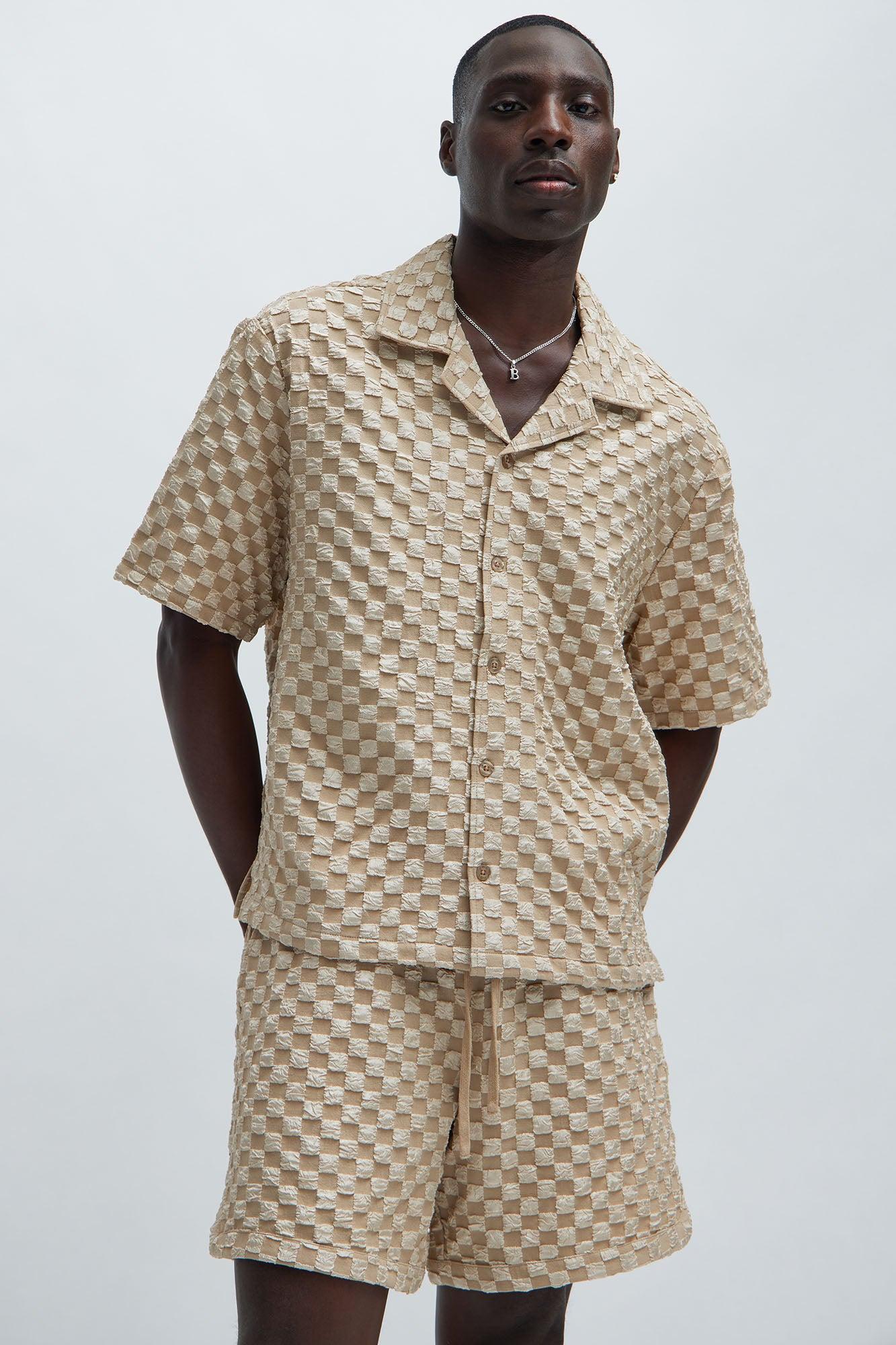 Crinkled Checkers Shirt - Tan Product Image