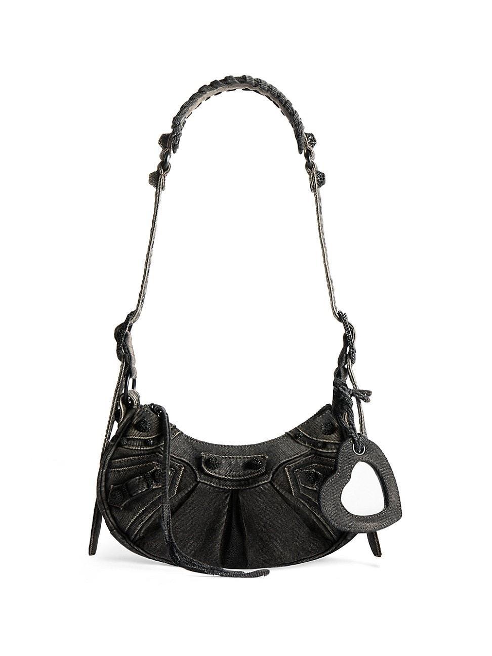 Womens Le Cagole Xs Shoulder Bag In Denim With Rhinestones Product Image