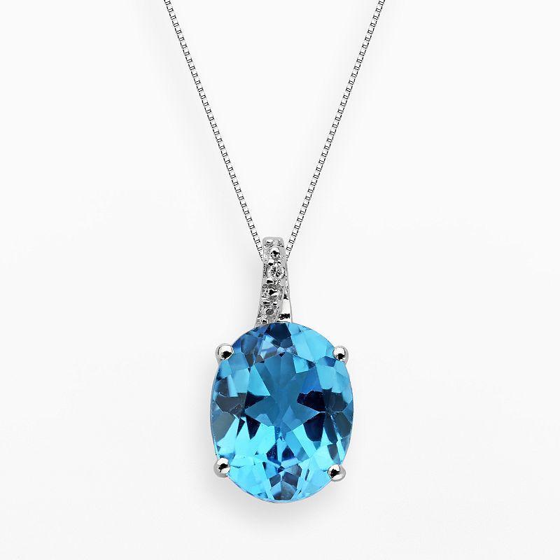 Gemminded Sterling Silver Blue Topaz and Diamond Accent Oval Pendant, Womens Product Image