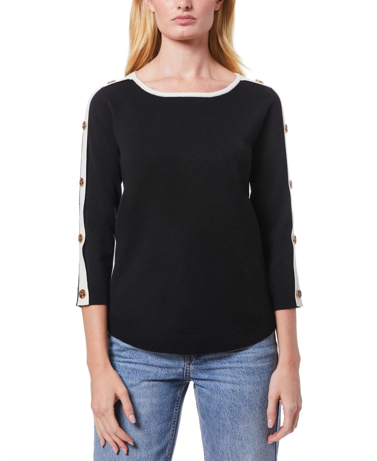 Melissa Paige Womens Button-Sleeve Crew Neck Sweater Product Image