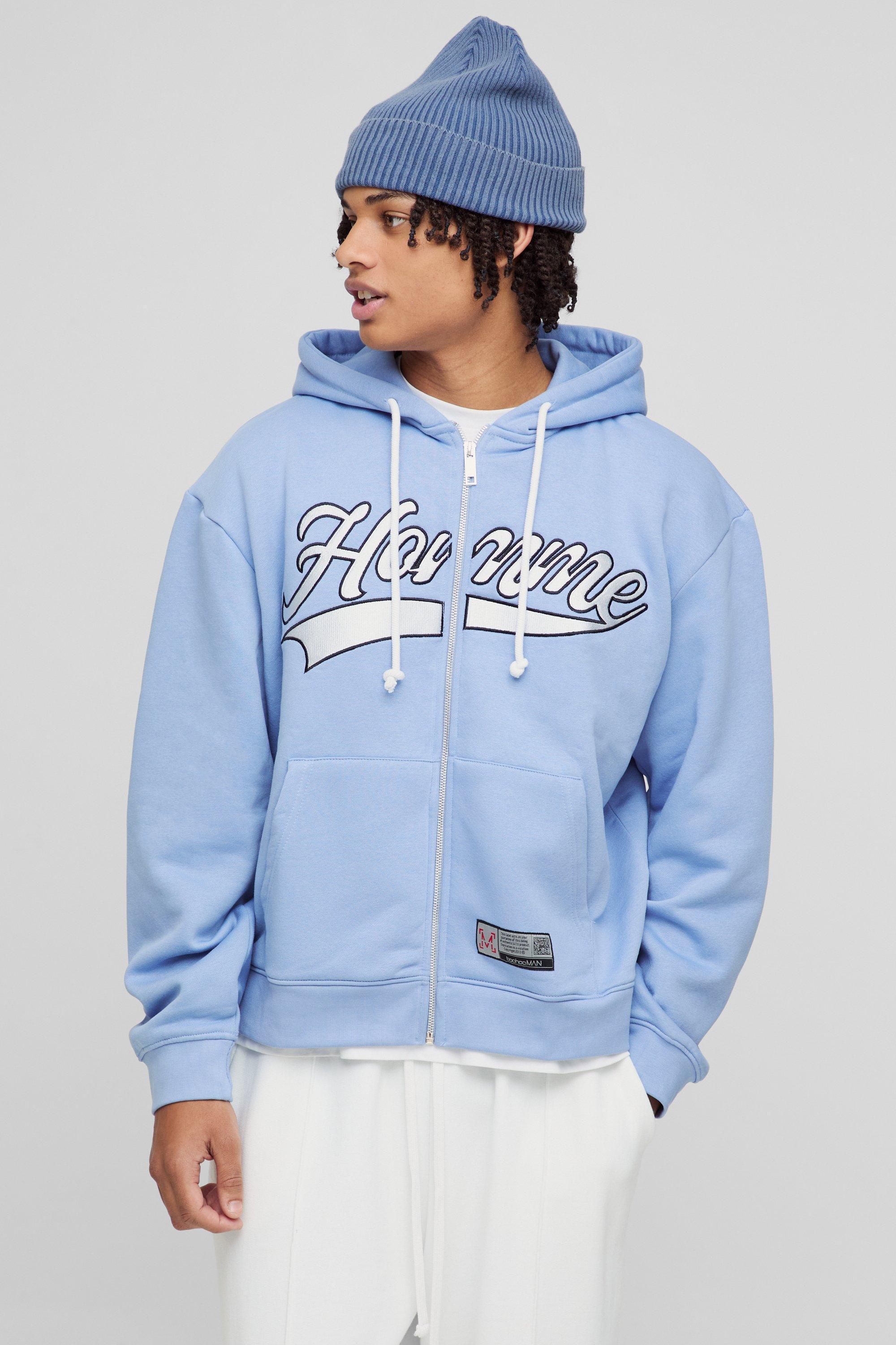 Oversized Boxy Homme Embroidered Varsity Zip Through Hoodie | boohooMAN USA Product Image