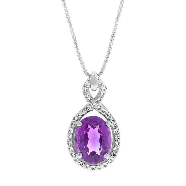 Gemminded Sterling Silver White Topaz Accent & Amethyst Pendant Necklace, Womens Purple Product Image