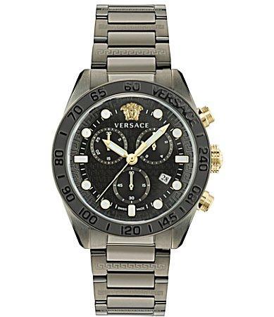 Versace Mens Swiss Chronograph Greca Dome Stainless Steel Bracelet Watch 43mm Product Image