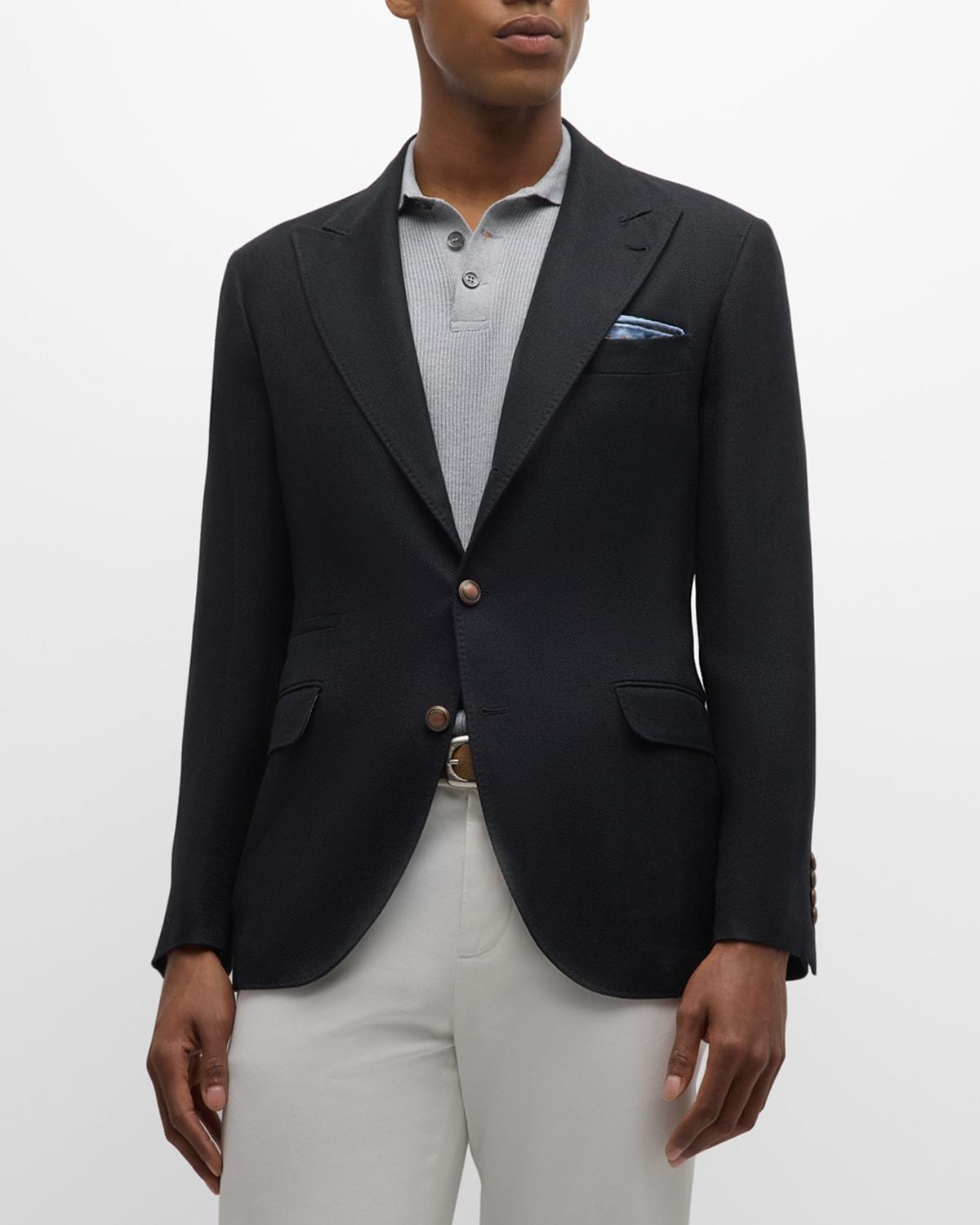 Mens Linen, Wool And Silk Diagonal Deconstructed Blazer With Large Peak Lapels And Metal Buttons Product Image