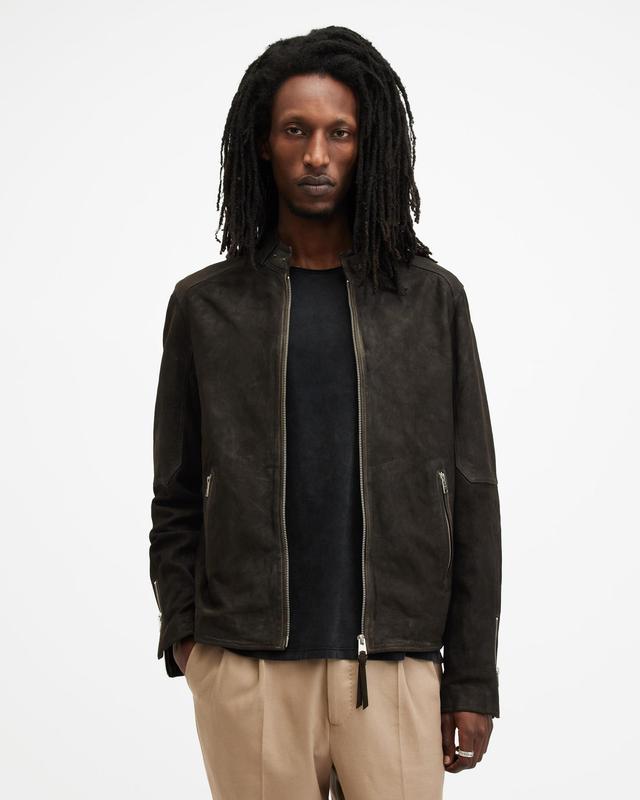 ALLSAINTS Cora Leather Snap Back Collar Jacket In Anthracite Grey Product Image