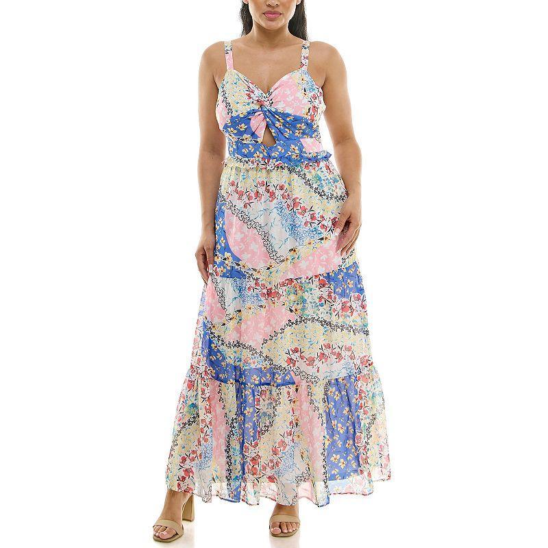 Womens Nina Leonard Tiered Floral Chiffon Dress Blue Product Image