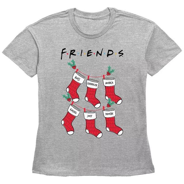 Womens Friends Christmas Stockings Graphic Tee Grey Gray Product Image