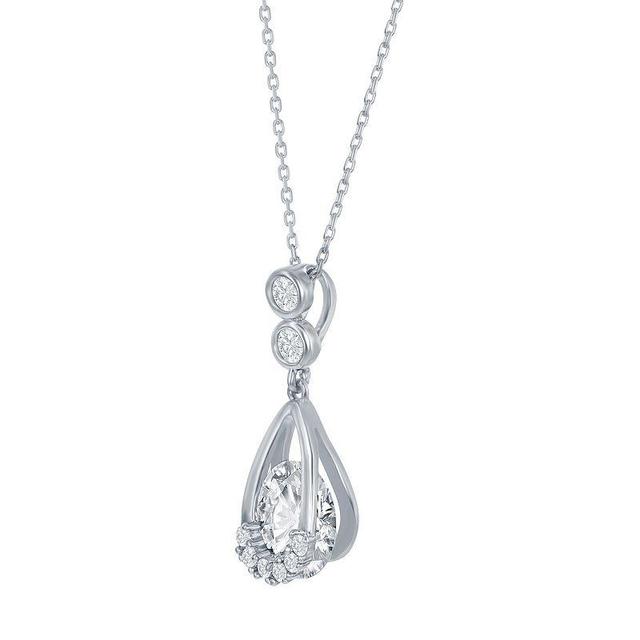 Sterling Silver Teardrop & Cubic Zirconia Round Spinning Necklace, Womens Product Image