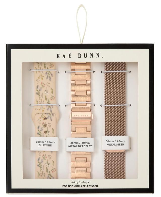 Rae Dunn Womens Rose Gold-Tone Mesh, Rose Gold-Tone Alloy and Multi Print Silicone Straps Sets Compatible with Apple Watch 38mm, 40mm, 41mm Product Image