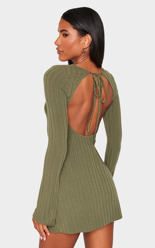 Khaki Rib Tie Cut Out Back Bodycon Dress Product Image