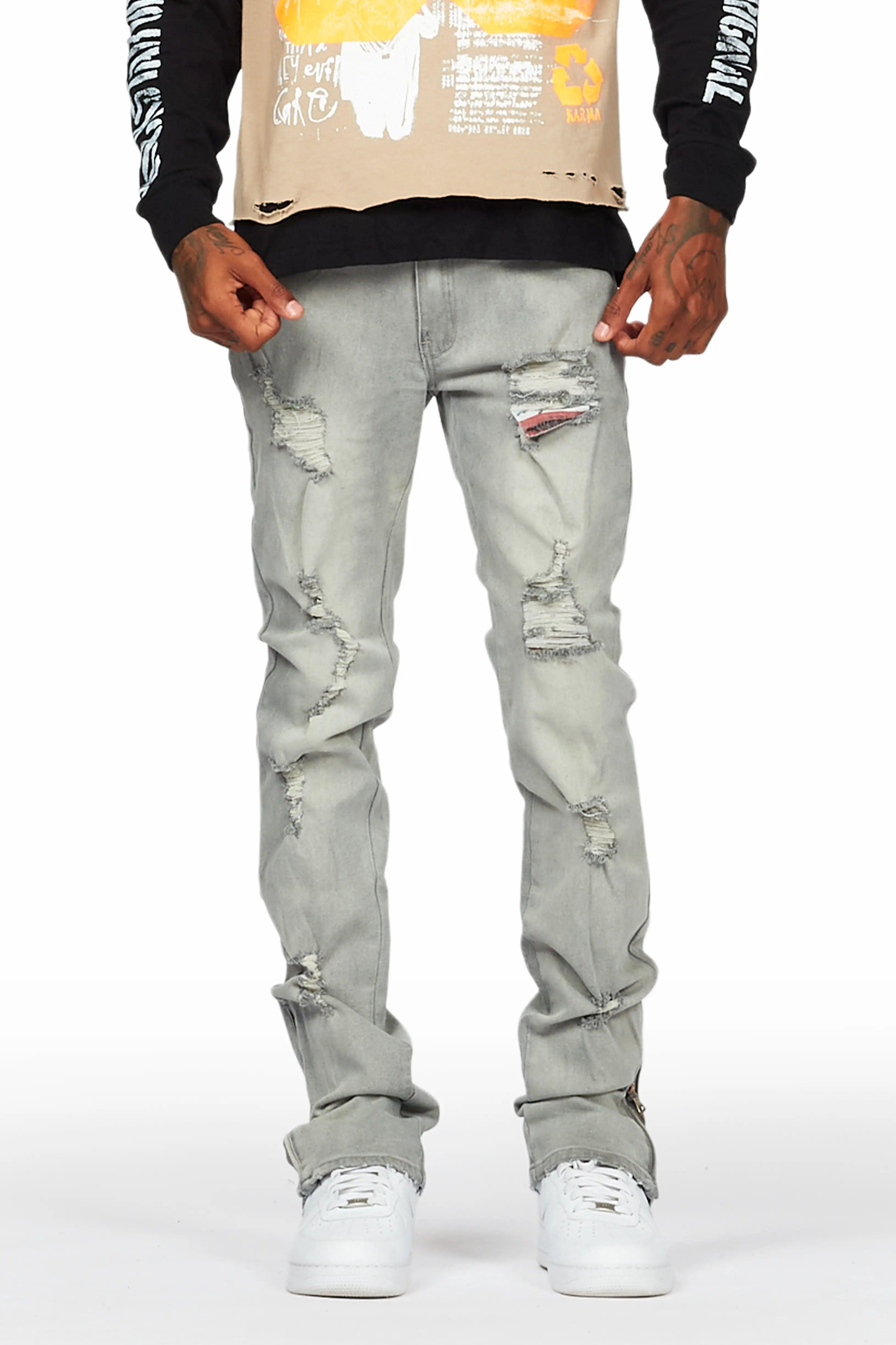 Ezio Light Grey Stacked Flare Jean Male Product Image