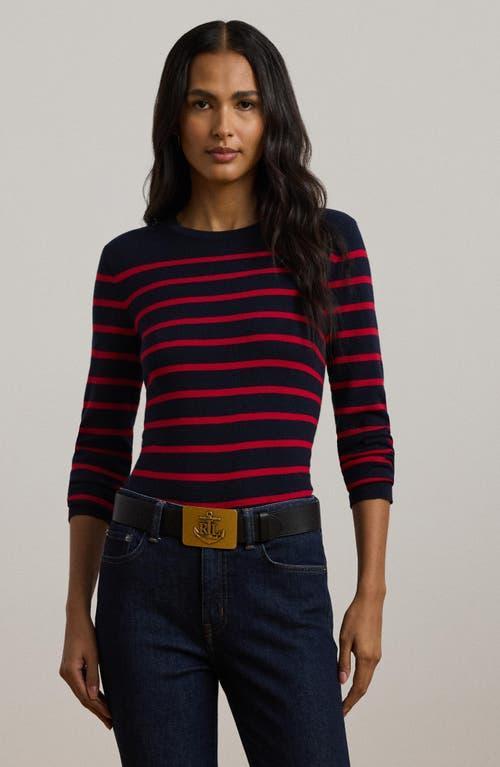 LAUREN RALPH LAUREN Petite Striped Sweater In Lauren Navy/festive Red Product Image