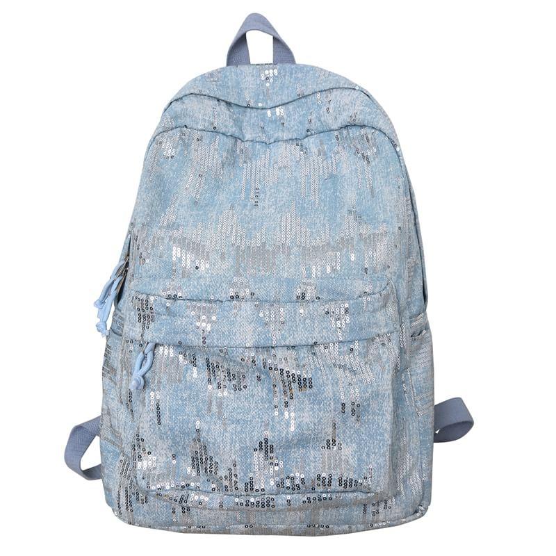 Sequin Denim Laptop Backpack Product Image