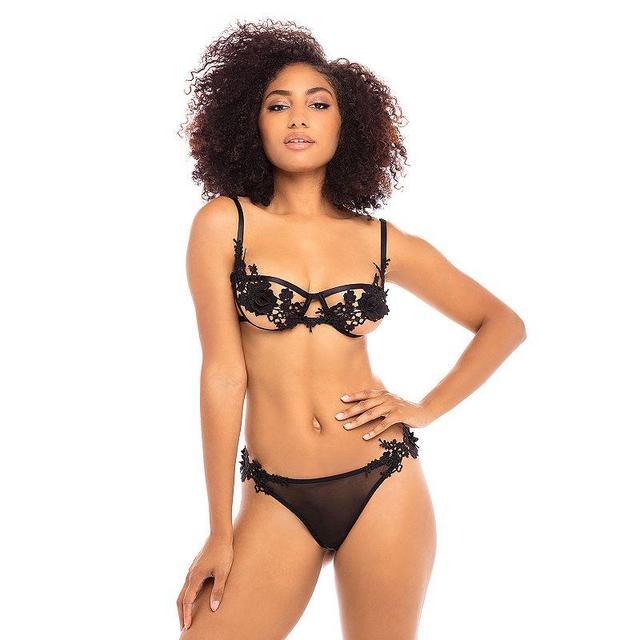 Oh La La Cheri Embroidered Lace Open Cup Bra & Thong Set Product Image