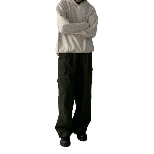 Mid Rise Plain Wide Leg Cargo Pants Product Image