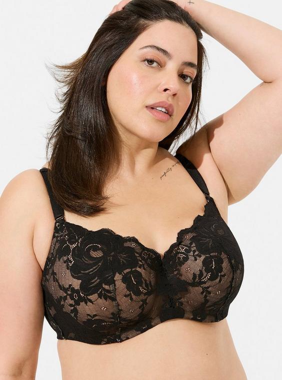 Full-Coverage Balconette Lightly Lined Exploded Floral Lace 360 Back Smoothing Bra Product Image