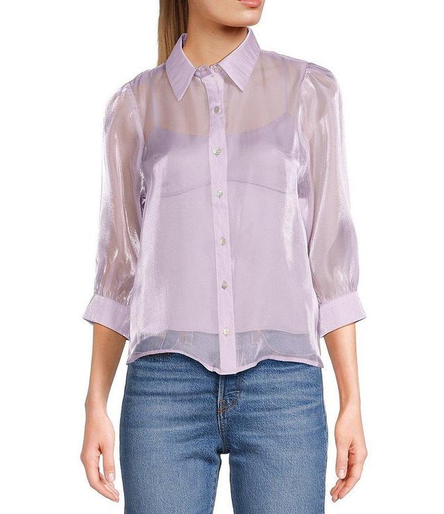 Evolutionary 3/4 Sleeve Button Front Organza Top Product Image