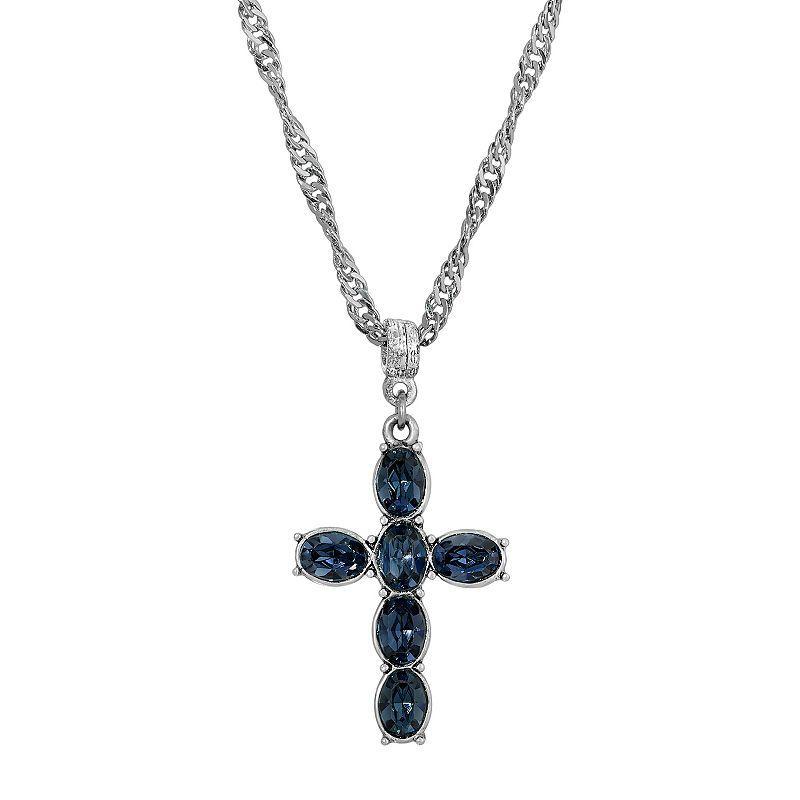 Symbols of Faith Crystal Cross Twisted Necklace, Womens, Blue Product Image