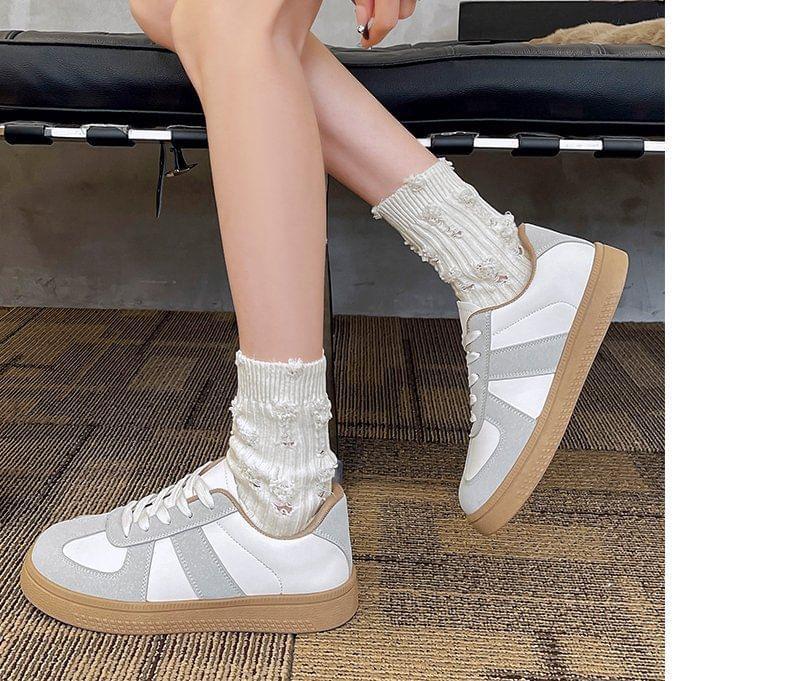 Faux Leather Lace-Up Sneakers Product Image