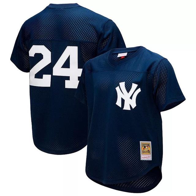 Mens Mitchell & Ness Rickey Henderson New York Yankees Cooperstown Collection Mesh Batting Practice Button-Up Jersey Blue Product Image