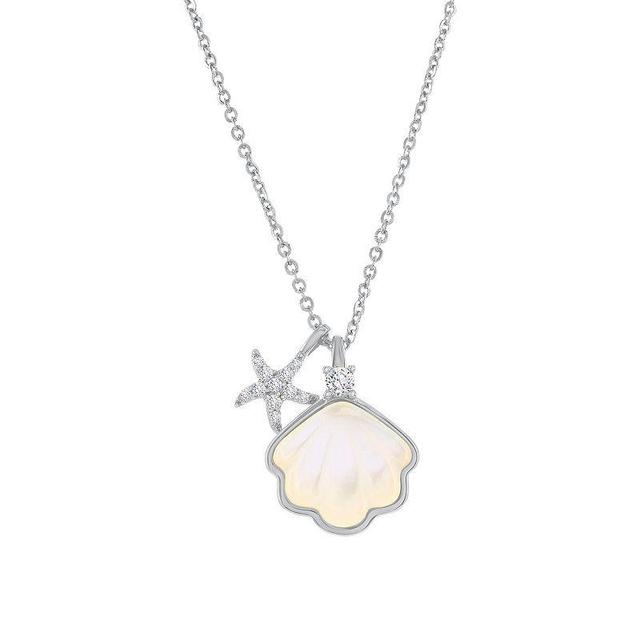 Argento Bella Mother-of-Pearl Seashell & Cubic Zirconia Starfish Necklace, Womens Sterling Product Image