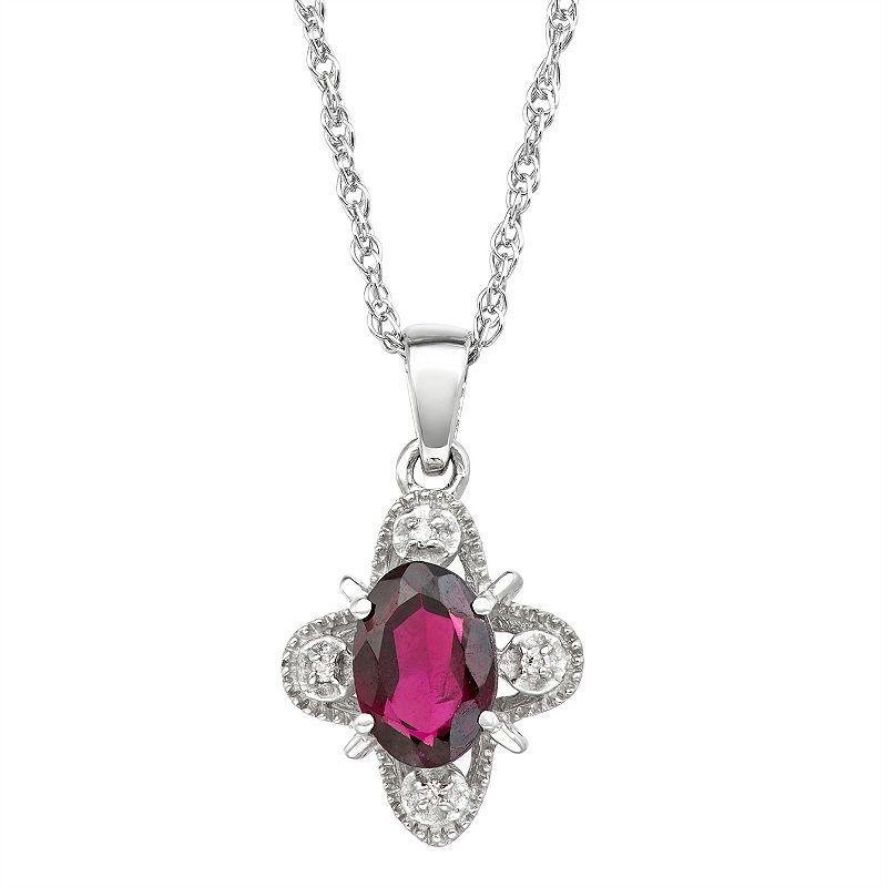 Jewelexcess Sterling Silver 1 Carat T.W. Gemstone & Diamond Accent Pendant Necklace, Womens Red Product Image