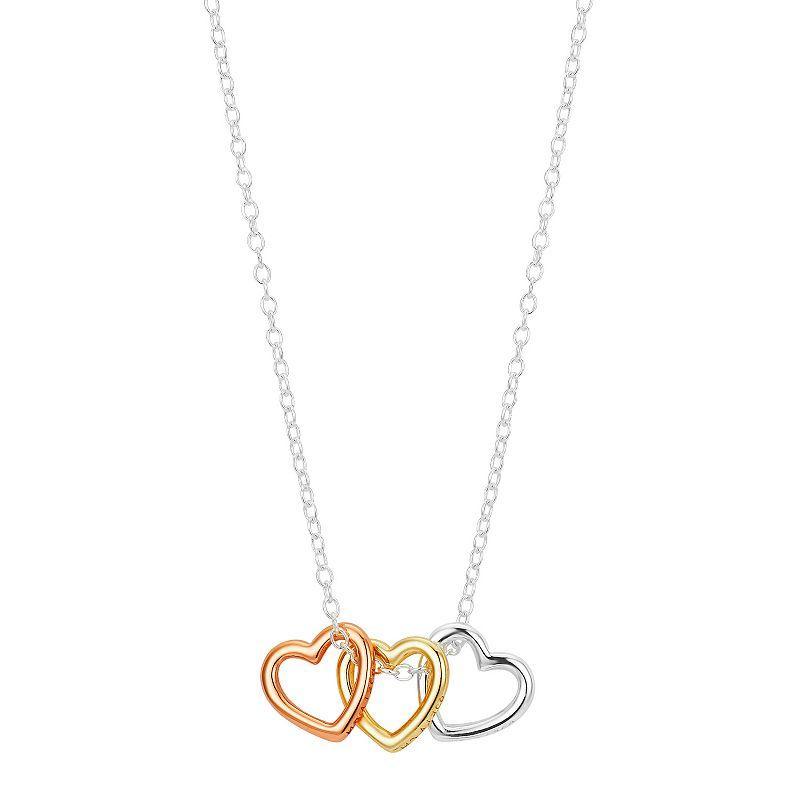 Love This Life Sterling Silver Tri-Tone Triple Heart Necklace, Womens Multicolor Product Image