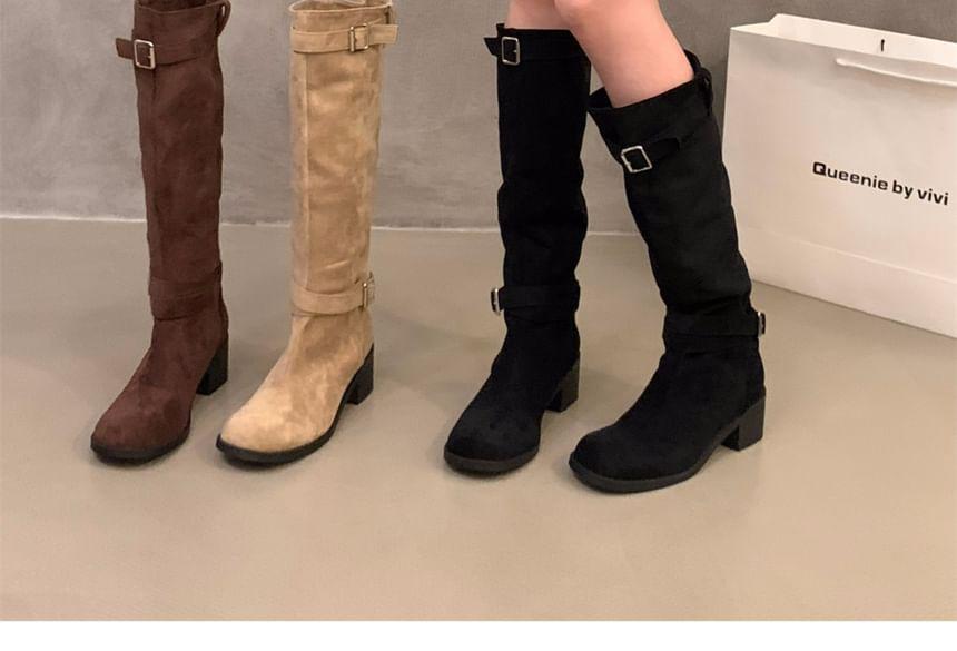 Chunky Heel Plain Buckled Tall Boots Product Image