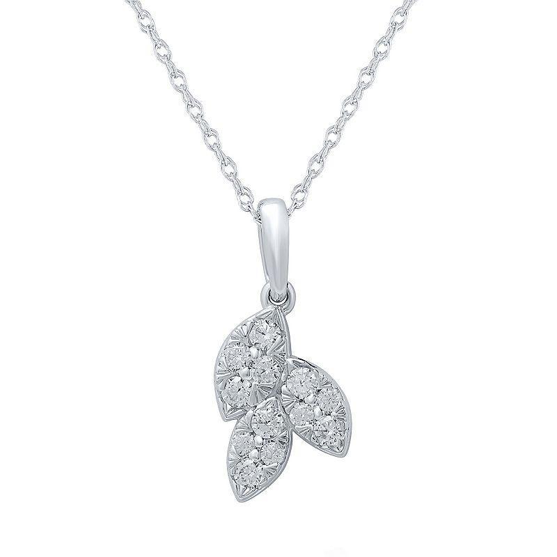 10k White Gold 1/4 Carat T.W. Diamond Leaf Pendant Necklace, Womens Product Image