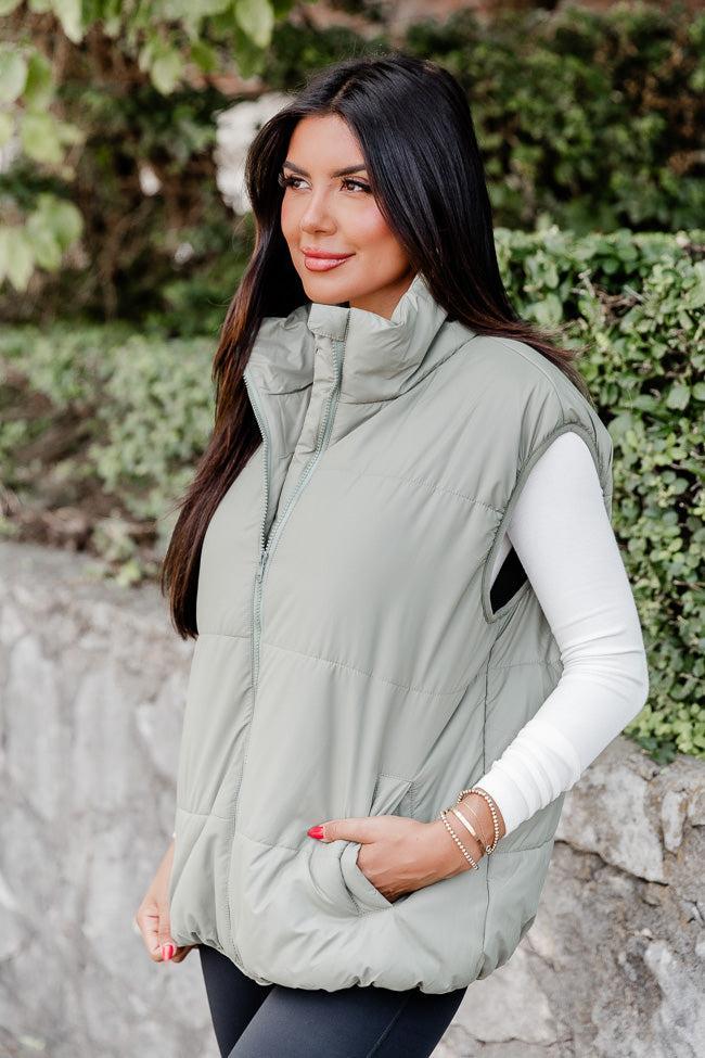 My Eyes On You Olive Oversized Puffer Vest FINAL SALE Product Image