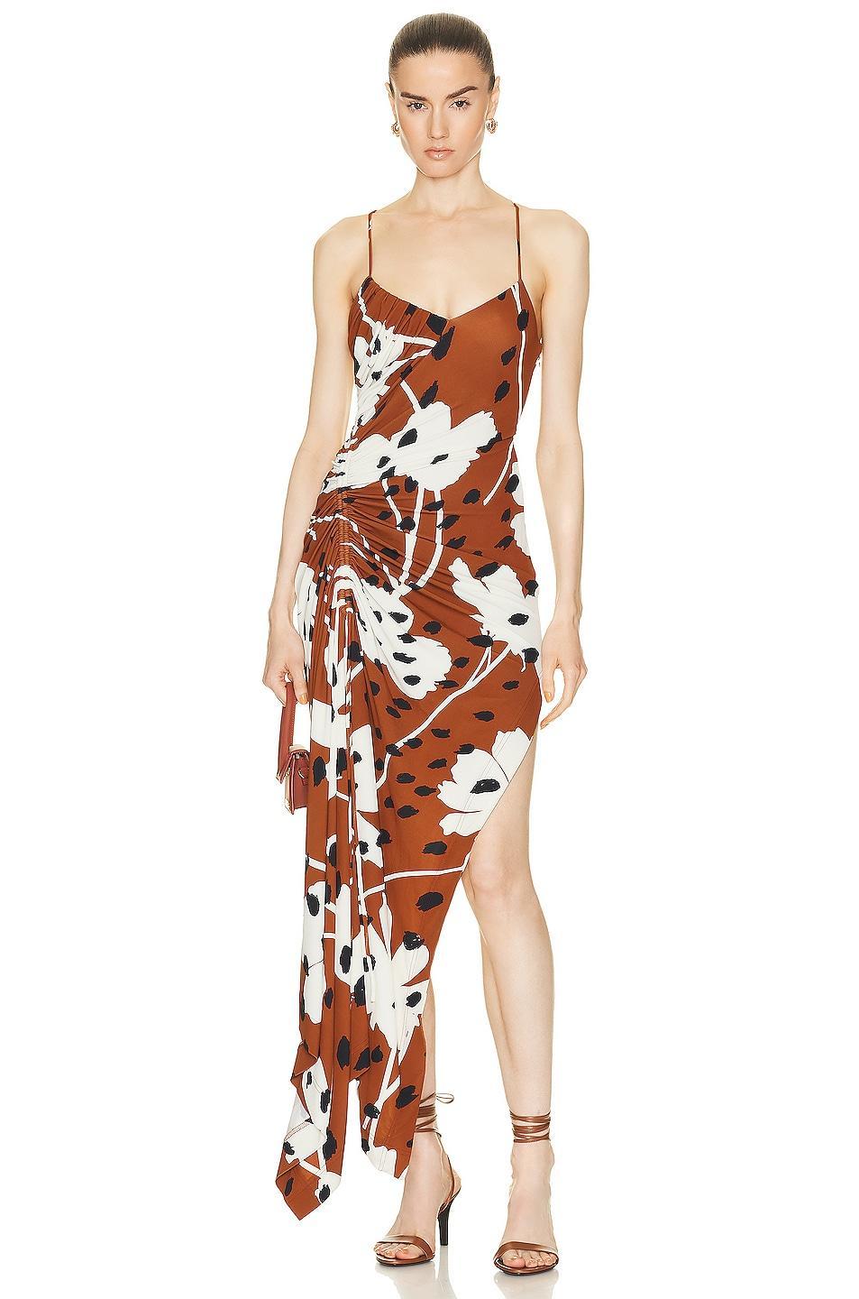 Monse Floral Print Draped Slip Dress in Rust Product Image