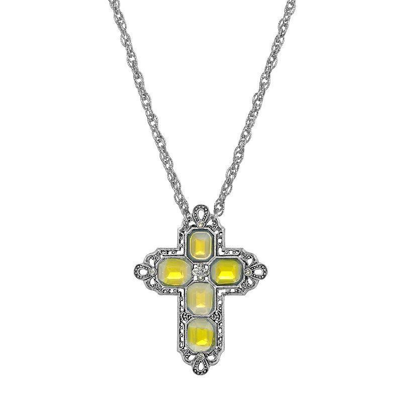 1928 Silver Tone Rectangle Simulated Crystal Cross Chain Necklace, Womens, Yellow Product Image