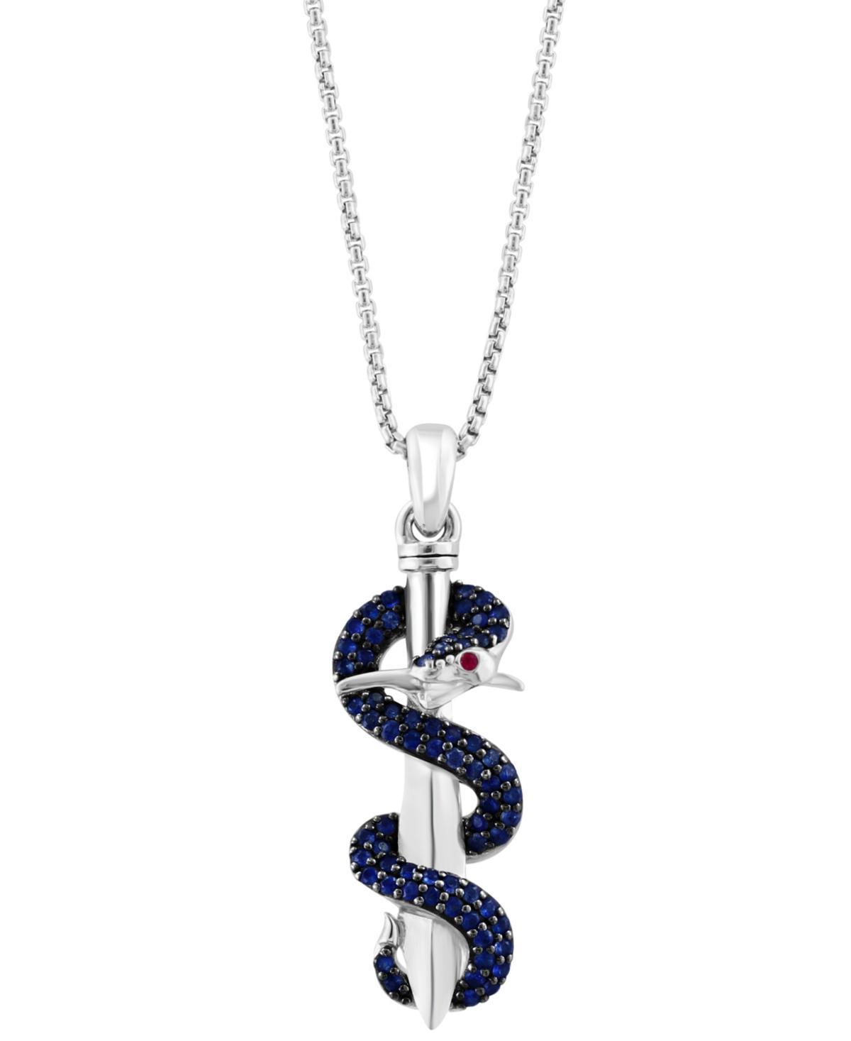 Effy Mens Sapphire (5/8 ct. t.w.) & Ruby Accent Snake & Sword 22 Pendant Necklace Sterling Silver Product Image