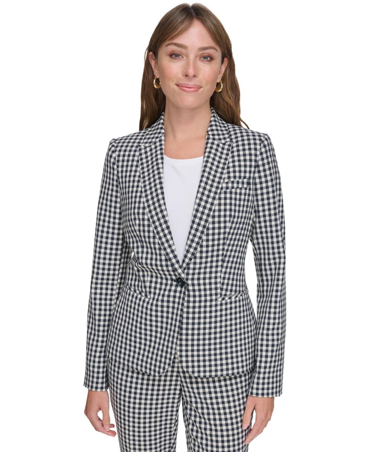 Tommy Hilfiger Womens Gingham One-Button Blazer - Midnight/ Product Image