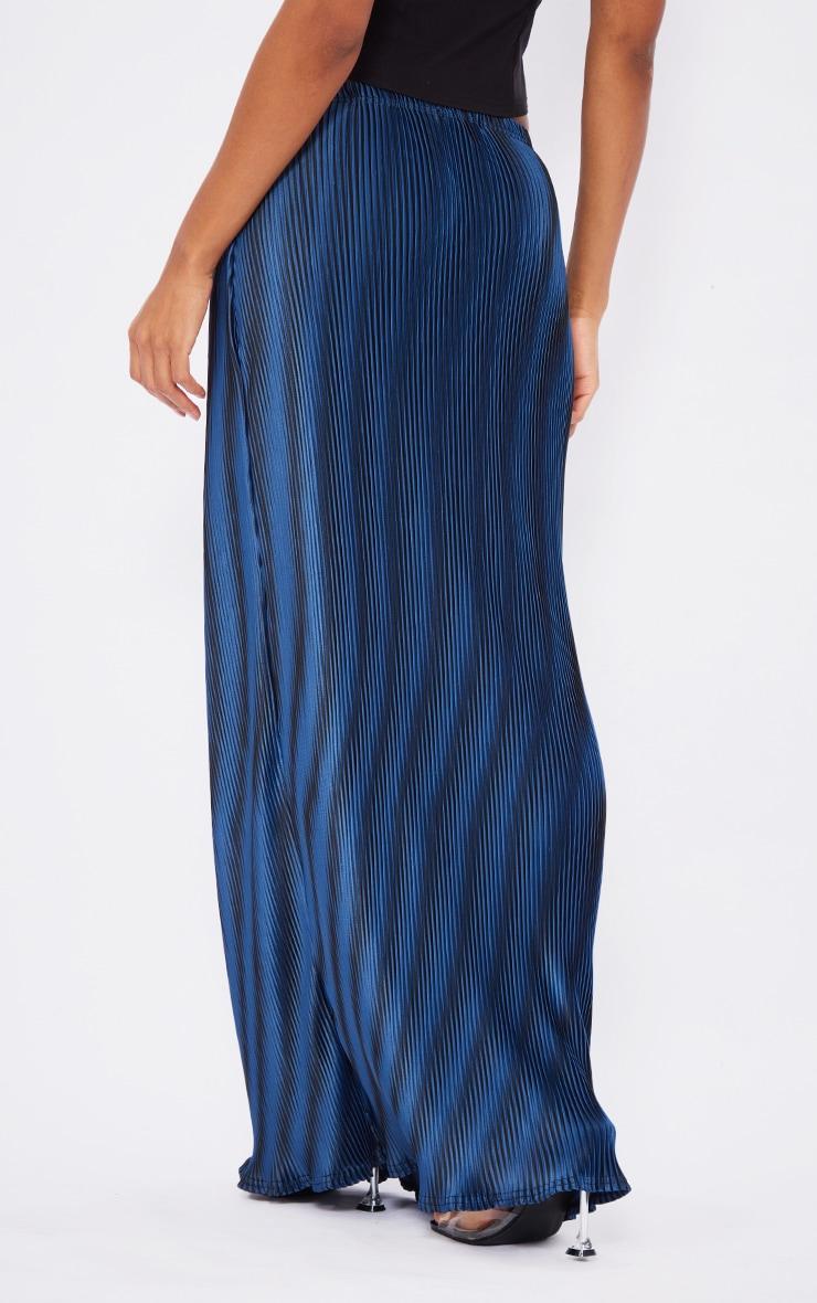 Dark Blue Printed Plisse Maxi Skirt Product Image