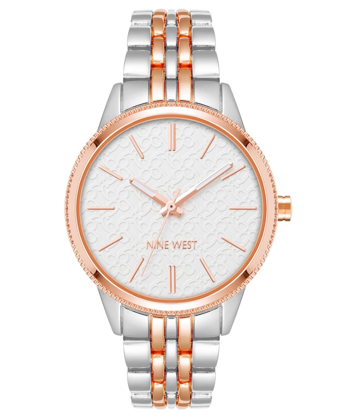 Nine West Womens Quartz Two-Tone Alloy Link Bracelet Watch, 34mm - Silver-Tone, Rose Gold-Tone Product Image