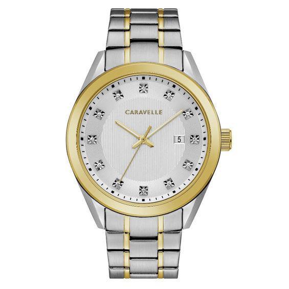 Men's Caravelle by Bulova Crystal Accent Two-Tone Watch with Silver-Tone Dial (Model: 45B154) Product Image