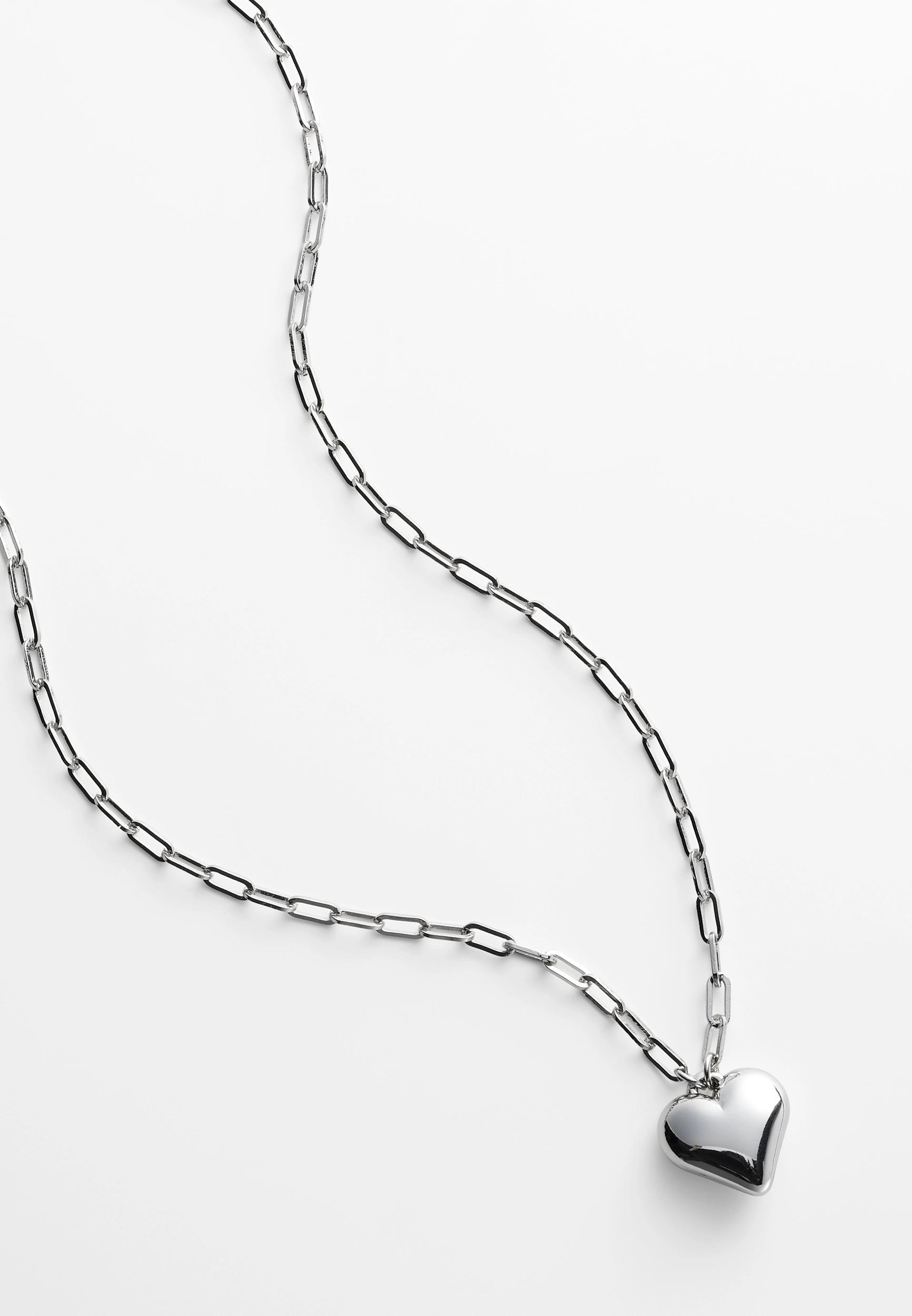 Silver Puffy Heart Pendant Necklace Product Image