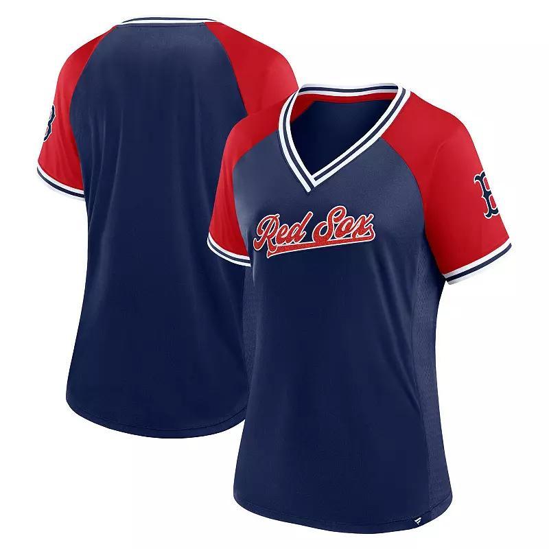 Fanatics Womens Navy Boston Red Sox Glitz Glam League Diva Raglan V-Neck T-Shirt Product Image