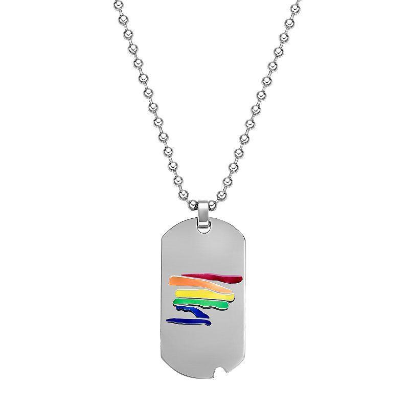 Mens LYNX Stainless Steel Abstract Rainbow Dog Tag Pendant Necklace Product Image