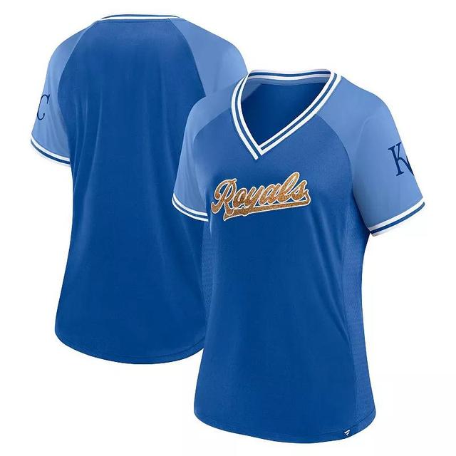 Womens Fanatics Royal Kansas City Royals Glitz & Glam League Diva Raglan V-Neck T-Shirt Product Image