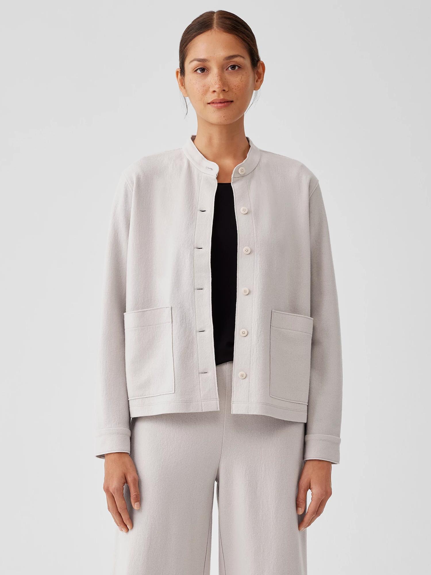 EILEEN FISHER Boiled Wool Jersey Mandarin Collar Shirt Jacketfemale Product Image