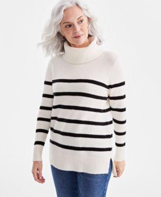 Women's Striped Cozy Turtleneck Tunic Sweater, Created for Macy's Product Image