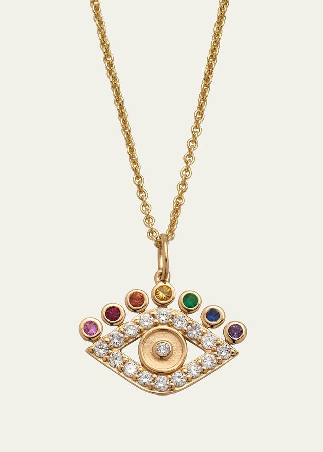 Womens Rainbow 14K Yellow Gold & Multi-Gemstone Medium Evil Eye Pendant Necklace Product Image