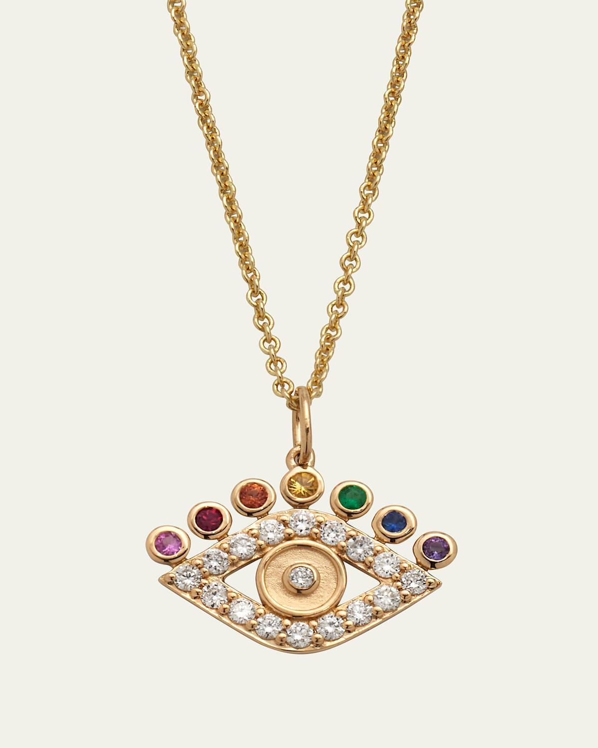 Womens Rainbow 14K Yellow Gold & Multi-Gemstone Medium Evil Eye Pendant Necklace Product Image